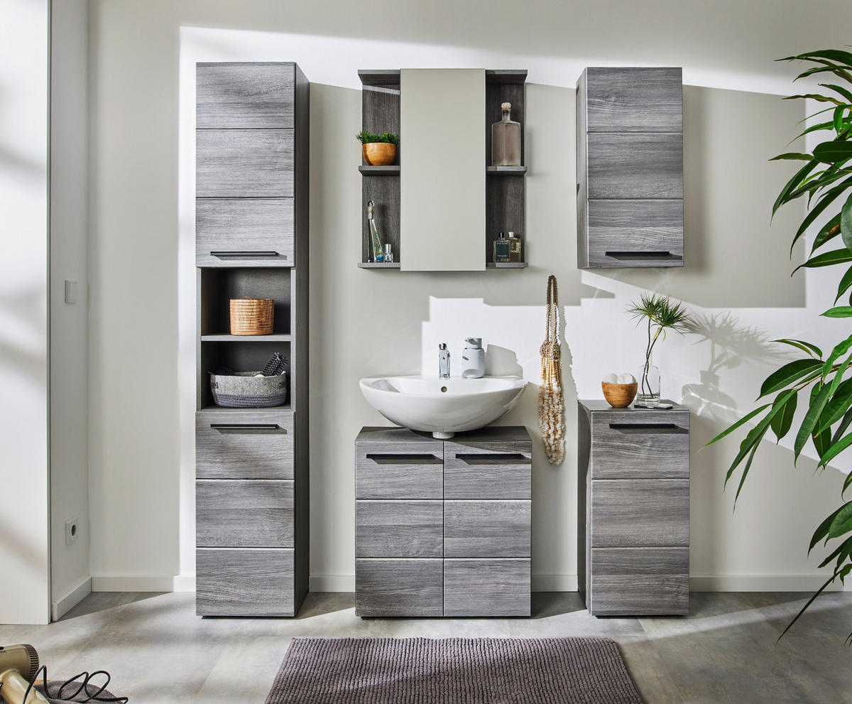 ZÁVĚSNÁ SKŘÍŇKA, barvy stříbra, barvy stříbra, 34/70/23 cm - barvy stříbra/černá, Moderní, kompozitní dřevo/plast (34/70/23cm) - MID.YOU