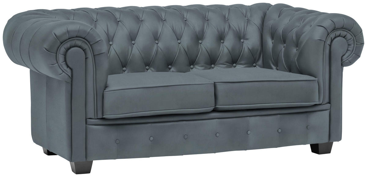 CHESTERFIELD-SOFA  in Lederlook Graublau  - Wengefarben/Graublau, LIFESTYLE, Holz/Textil (180/76,5/96cm) - Landscape