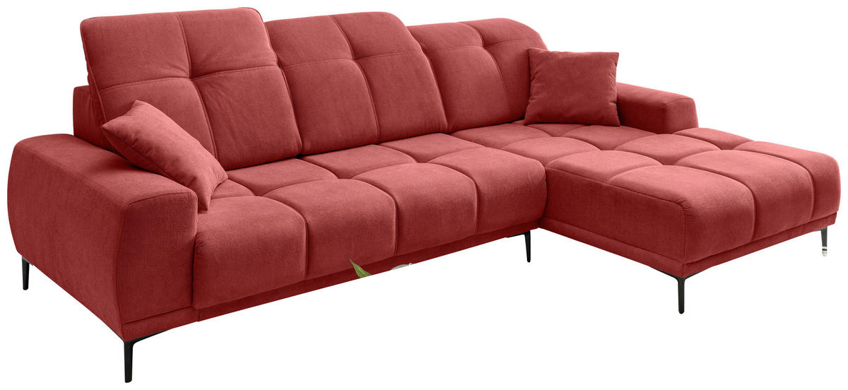ECKSOFA NESTO in Chenille Rot  292/187 cm  - Rot/Schwarz, Basics, Textil/Metall (292/187cm) - Livetastic