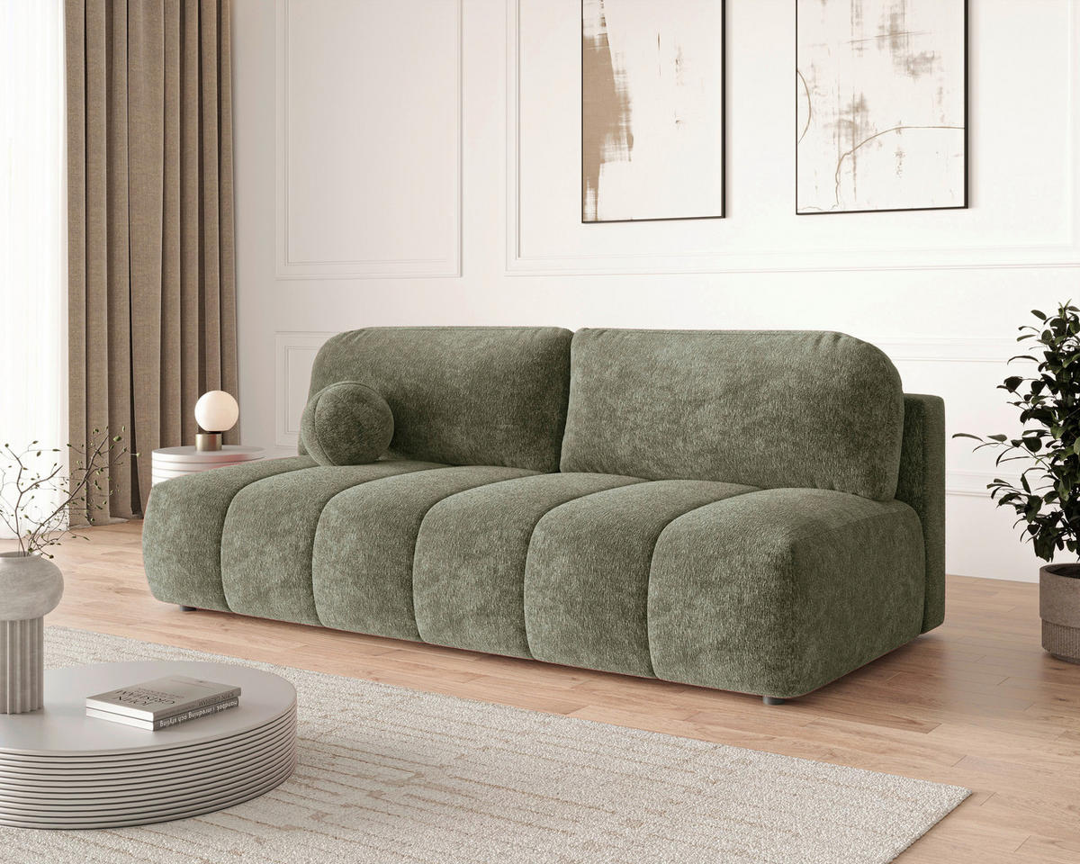 SCHLAFSOFA Chenille Grün  inkl. Zierkissen, Rückenkissen, Bettkasten, Schlaffunktion, Rücken echt, Liegefläche im Originalstoff  - Schwarz/Grün, MODERN, Kunststoff/Textil (210/88/104cm) - Milino