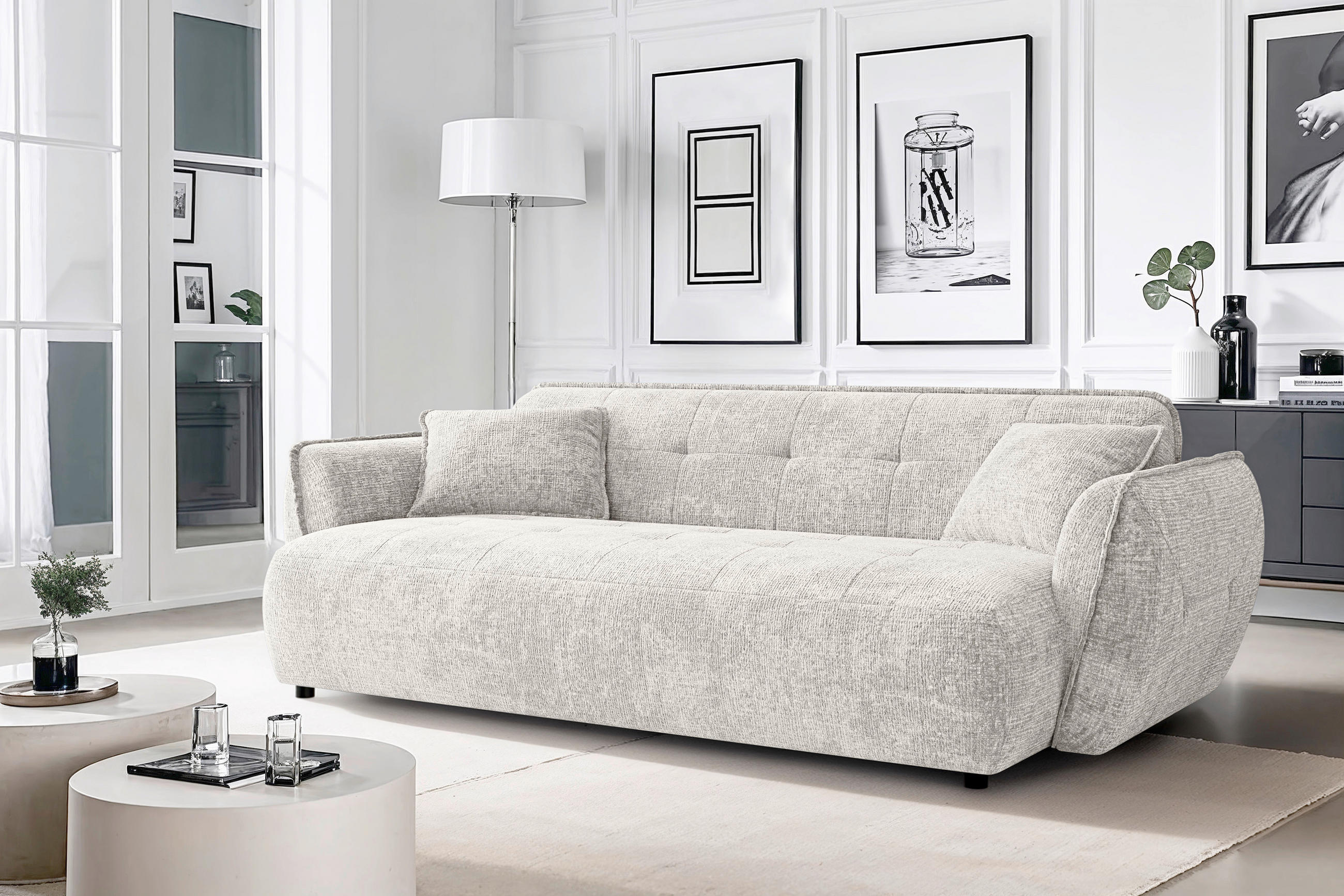 VIERSITZER-SOFA Nelia Chenille Beige  - Beige/Schwarz, Design, Kunststoff/Textil (250/81/114cm) - P & B