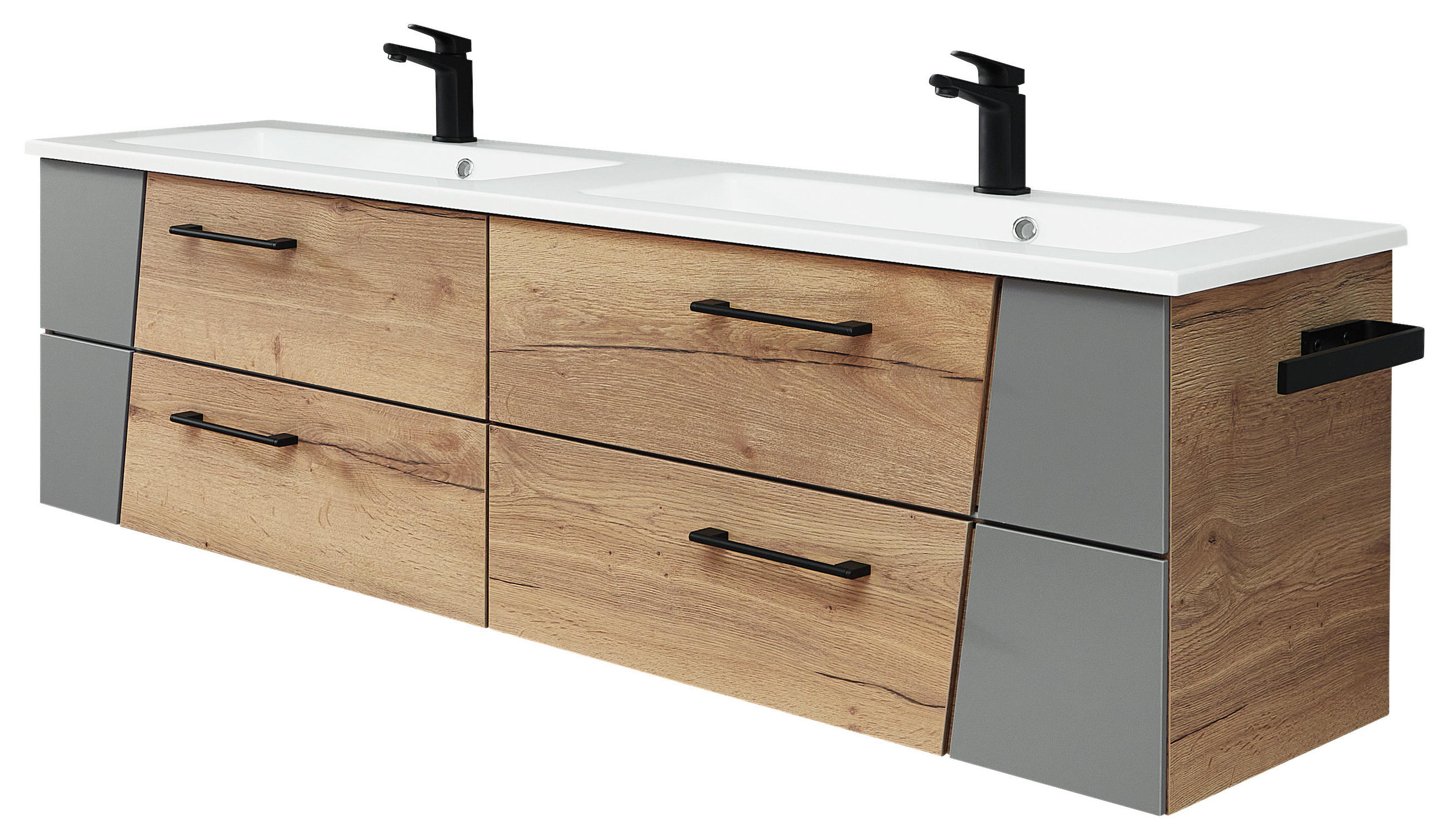 WASCHTISCHKOMBI 153 cm  - Eichefarben/Blaugrau, KONVENTIONELL, Holzwerkstoff/Stein (153cm) - Sadena