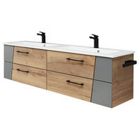 WASCHTISCHKOMBI 153 cm  - Eichefarben/Blaugrau, KONVENTIONELL, Holzwerkstoff/Stein (153cm) - Sadena