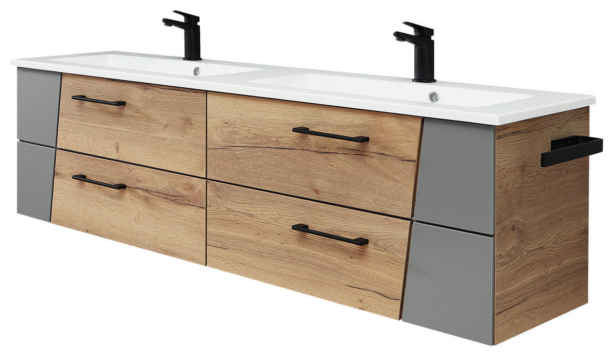 WASCHTISCHKOMBI 153 cm  - Eichefarben/Blaugrau, KONVENTIONELL, Holzwerkstoff/Stein (153cm) - Sadena