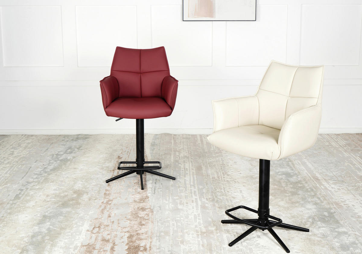 BARHOCKER Echtleder Creme, Schwarz Sitzfläche 360° drehbar  - Creme/Schwarz, Design, Leder/Metall (54/96-121/56cm) - Novel