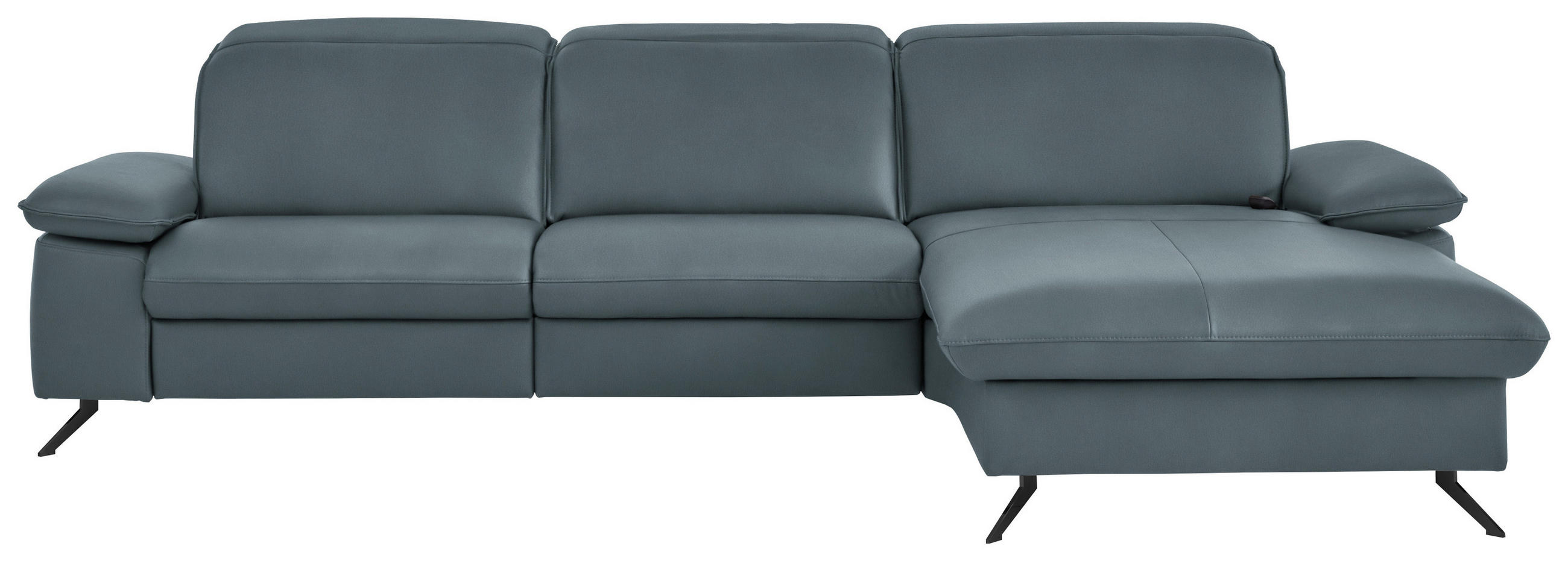 ECKSOFA  Echtleder Blaugrau  - Blaugrau/Schwarz, Design, Leder/Metall (307/169cm) - Beldomo Premium