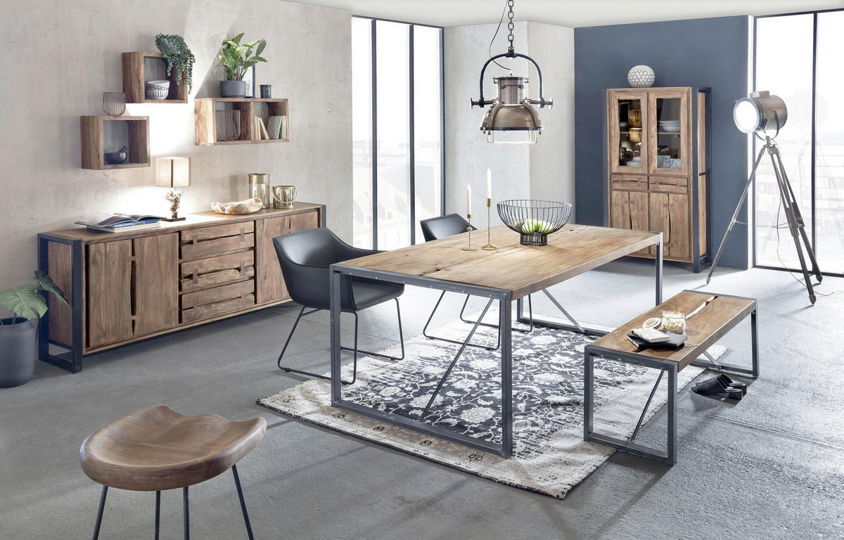 SIDEBOARD  200/80/40 cm 3 Schublade(n)  - Schwarz/Naturfarben, Design, Holz/Metall (200/80/40cm) - MID.YOU