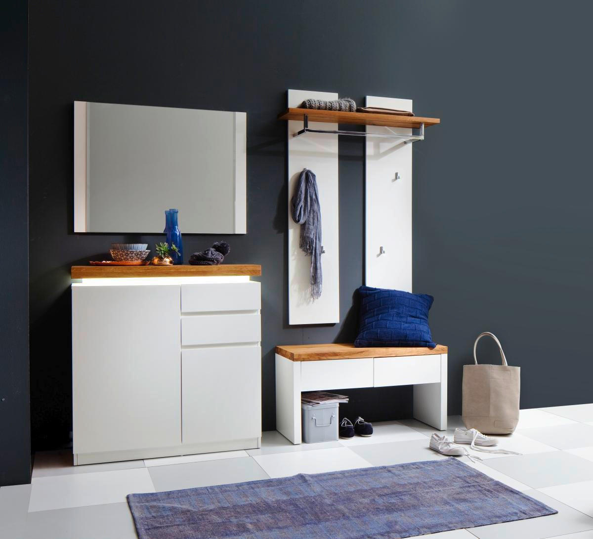 GARDEROBE 4-teilig in 197/198/38 cm - Eichefarben/Weiß, Design, Glas/Holz (197/198/38cm) - Novel