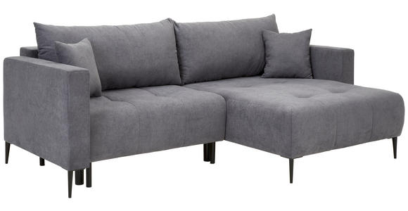 ECKSOFA Dunkelgrau Velours - Dunkelgrau/Schwarz, KONVENTIONELL, Textil/Metall (226/155cm) - Carryhome