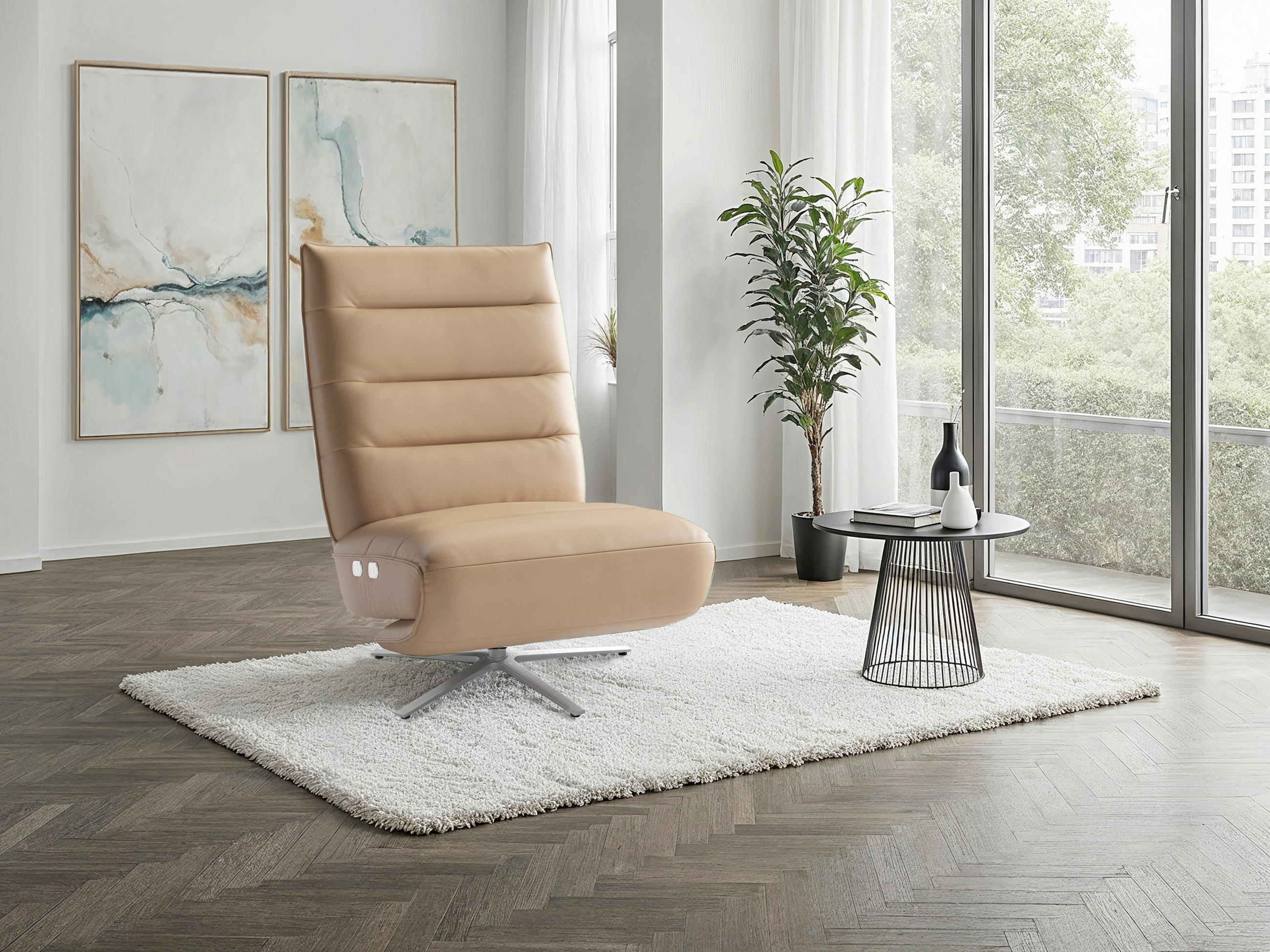 RELAXSESSEL EVE E Echtleder Kopfteilverstellung, Rücken echt    - Silberfarben/Cappuccino, Basics, Leder/Metall (80/109/98cm) - Sit & More