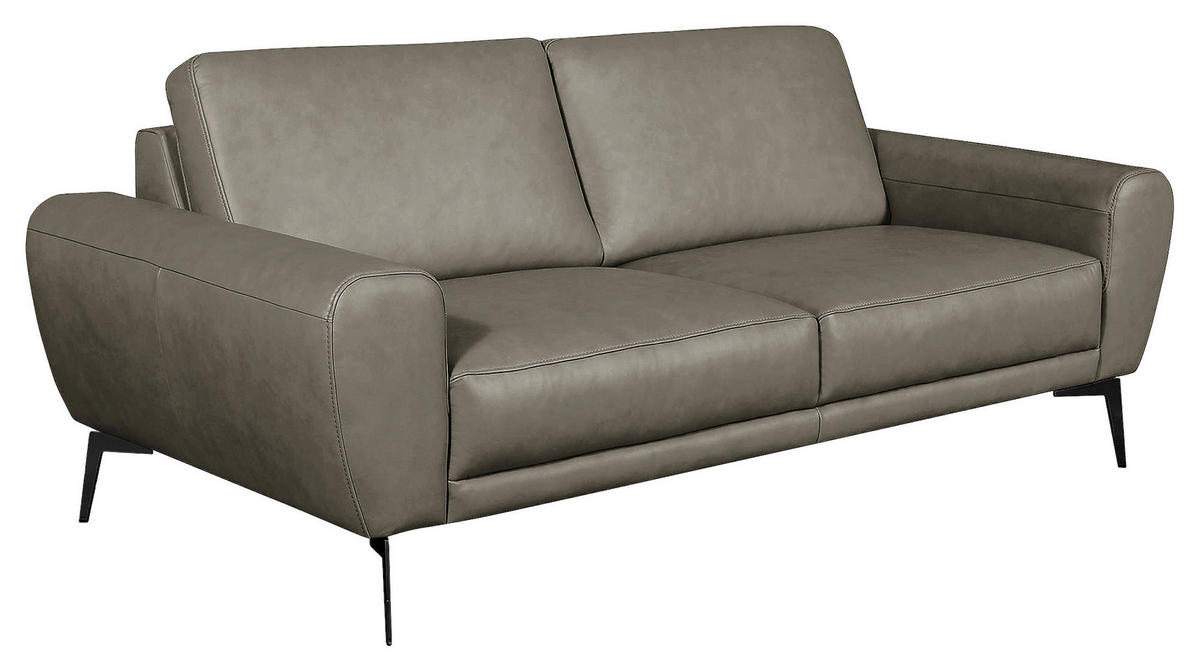 3-SITZER-SOFA in Echtleder Grau  - Schwarz/Grau, Design, Leder/Metall (207/85/92cm) - Livetastic