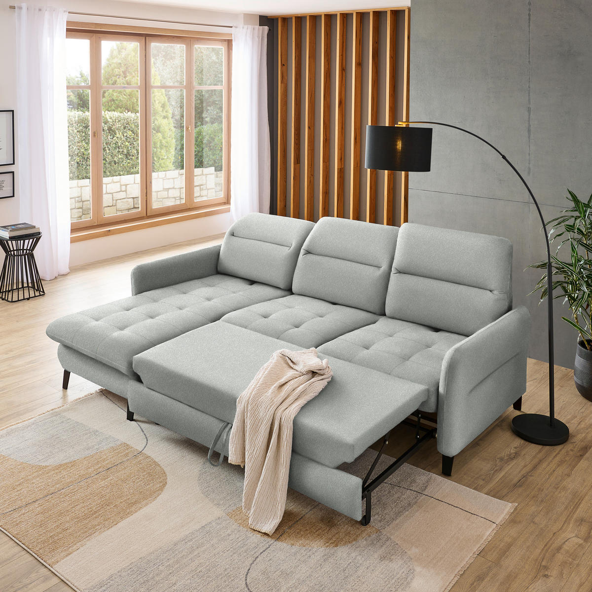 ECKSOFA Silberfarben Chenille  - Silberfarben/Schwarz, KONVENTIONELL, Textil/Metall (190/254cm) - Livetastic