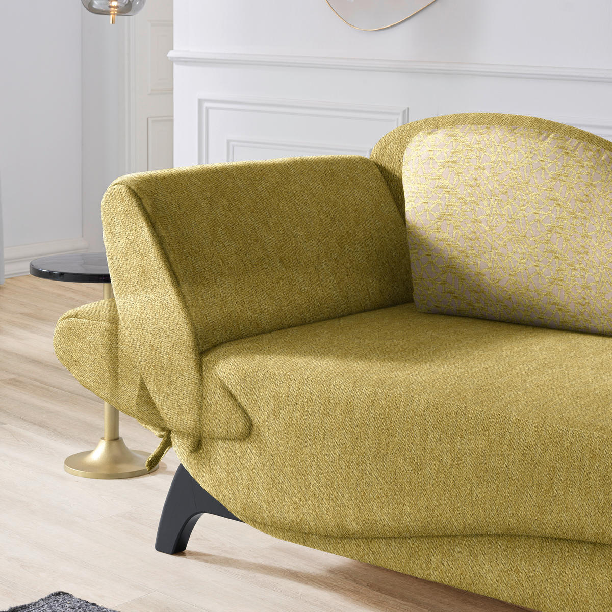 RÉCAMIERE in Webstoff Hellgrün  - Schwarz/Hellgrün, Modern, Holz/Textil (171-190/87/84cm) - Joka