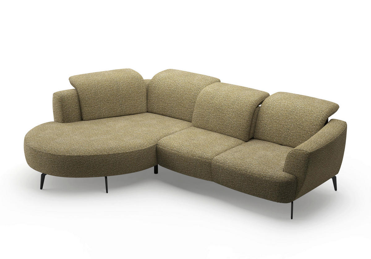 ECKSOFA ZOE E Olivgrün Chenille  - Schwarz/Olivgrün, KONVENTIONELL, Textil/Metall (199/309cm) - Sit & More