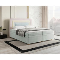 BOXBETT 180/200 cm,  in Rosa, Hellgrün, Mintgrün, gepolstertes Kopfteil, Bettkasten, Topper, H2 + H3 = mittel + fest  - Braun/Rosa, MODERN, Holz/Kunststoff (180/200cm) - Livetastic