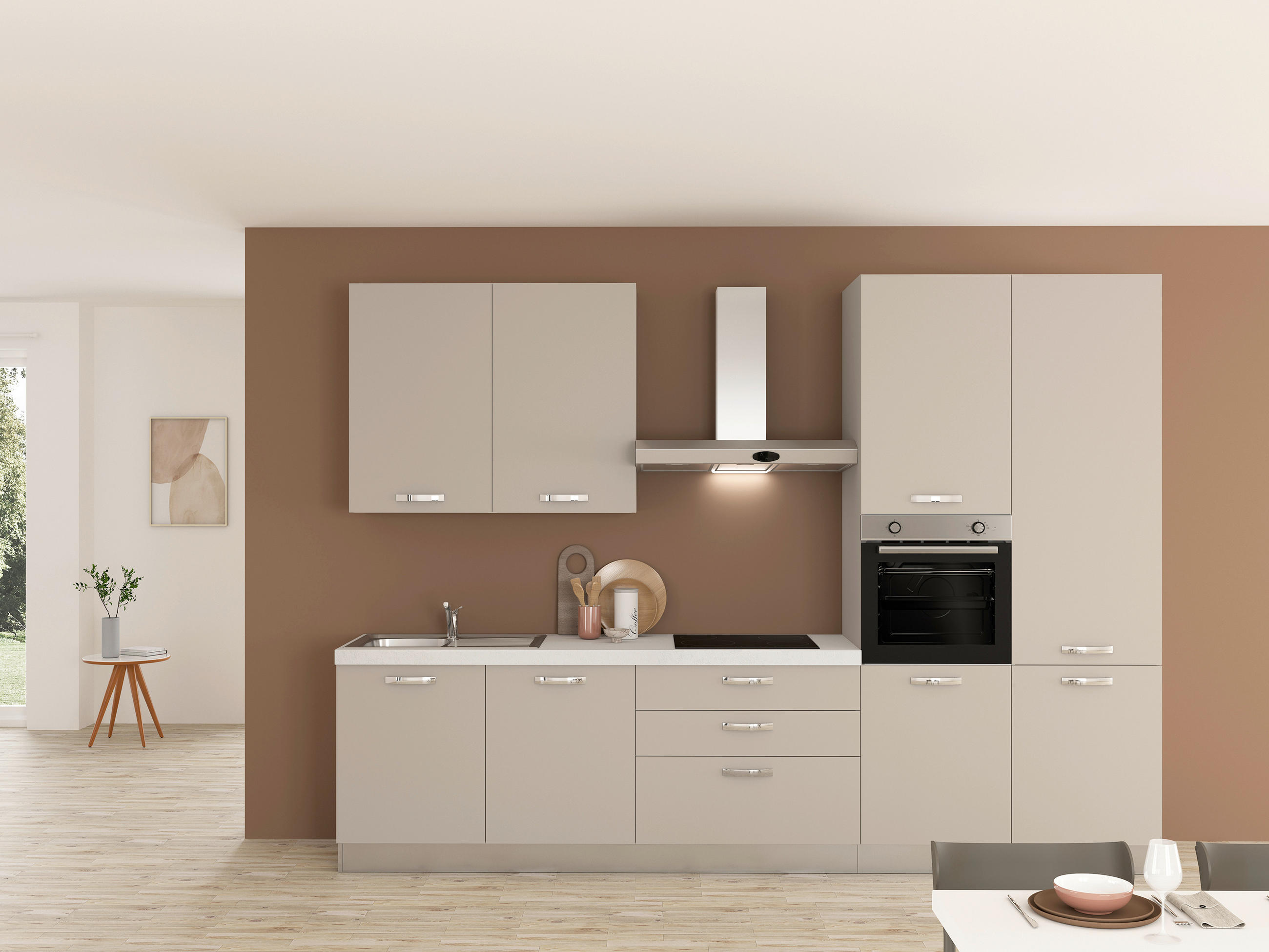 BLOK KUHINJA BEZ APARATA  sivo-bijela  - sivo-bijela/magnolija, Basics, drvni materijal/metal (330cm)