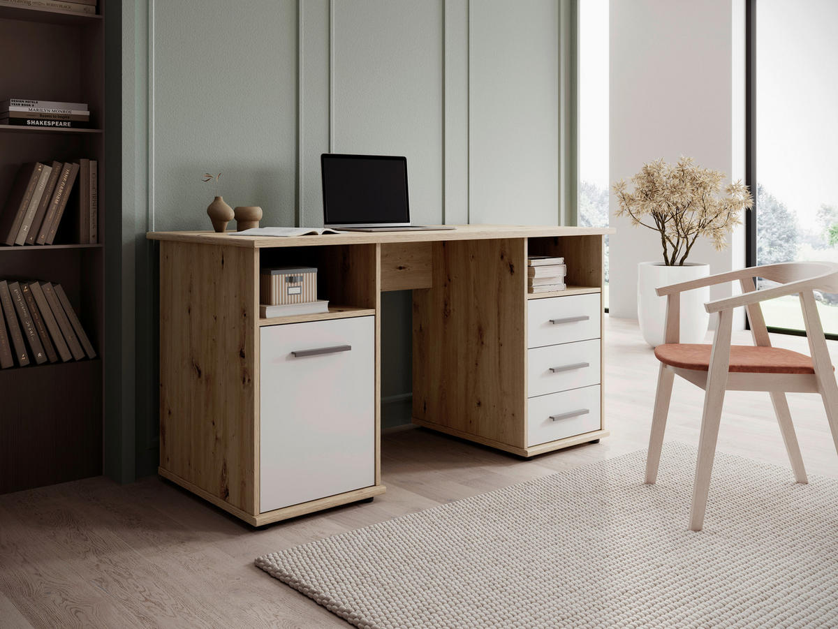 Birou, material pe bază de lemn - argintiu/alb, Modern, plastic/material pe bază de lemn (145/76/67cm) - Xora