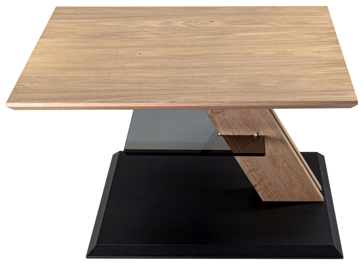 COUCHTISCH Wildeiche furniert, teilmassiv ESG 75/75/48-65 cm quadratisch Eiche Bianco, Anthrazit  - Eiche Bianco/Anthrazit, Natur, Glas/Holz (75/75/48-65cm) - Venda
