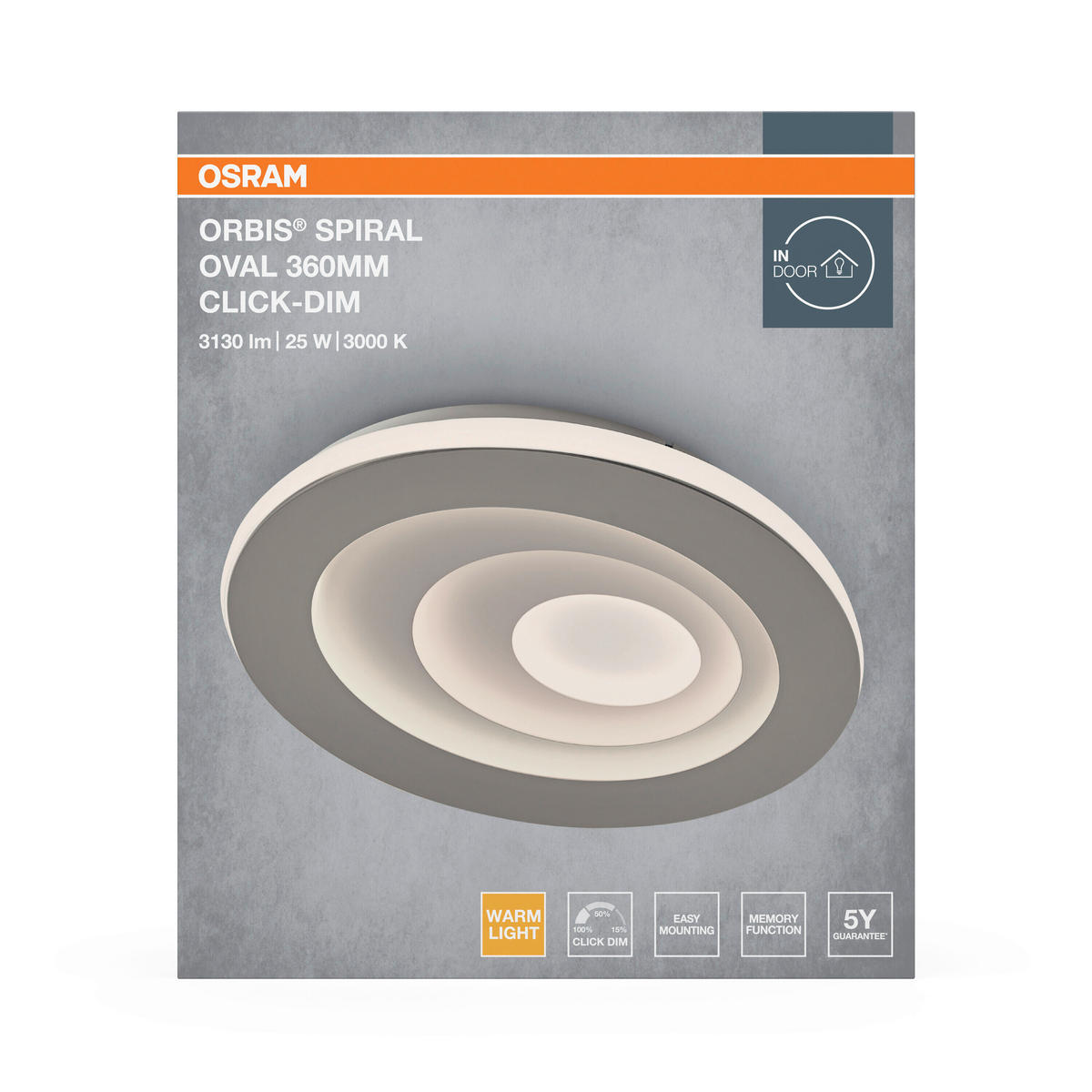 LED-DECKENLEUCHTE Orbis Spiral 30/36/5,6 cm   - Grau, Design, Kunststoff/Metall (30/36/5,6cm) - Osram