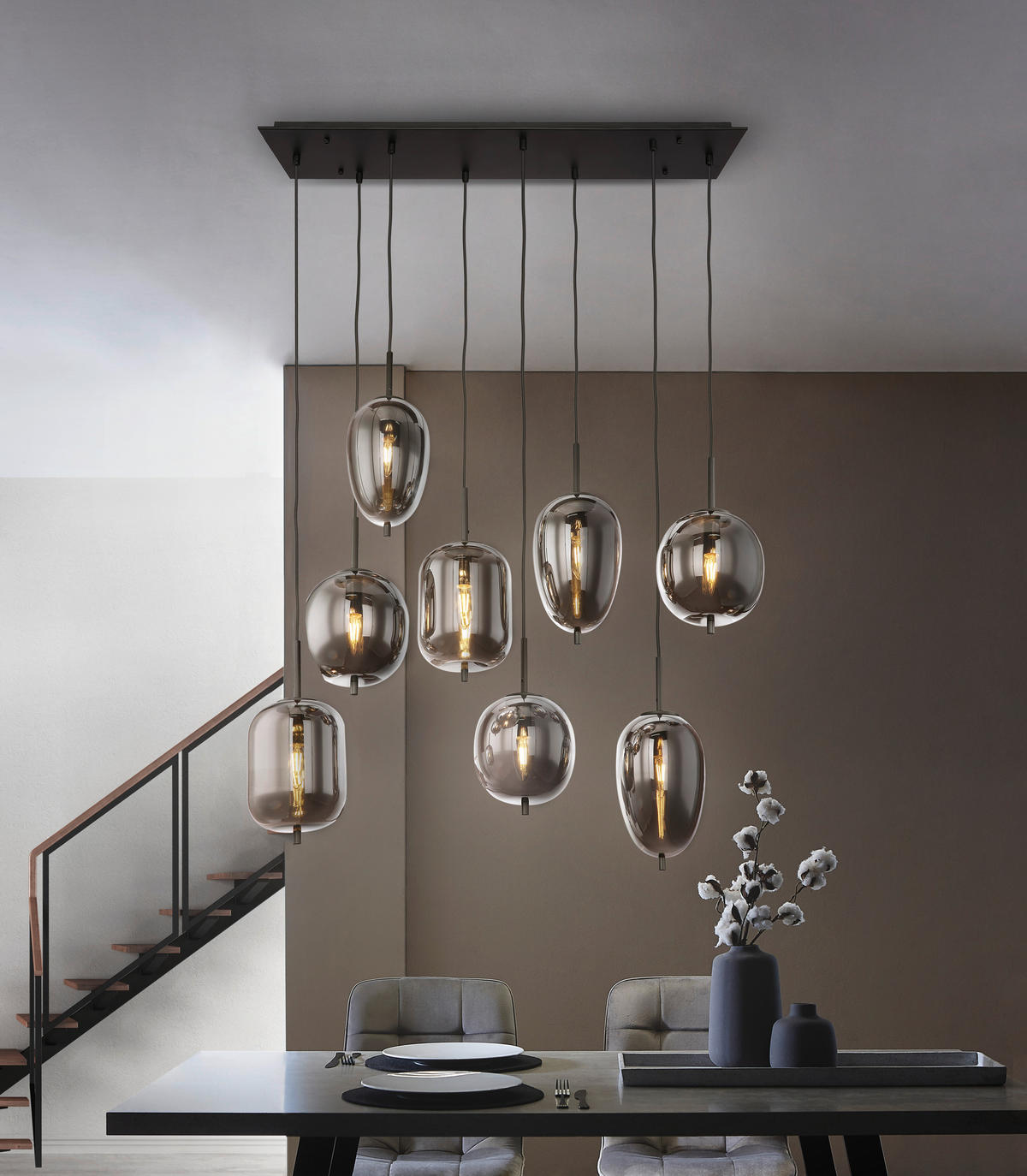 ZÁVĚSNÉ SVÍTIDLO, 94/34/120 cm  - černá, Design, kov/sklo (94/34/120cm) - Dieter Knoll