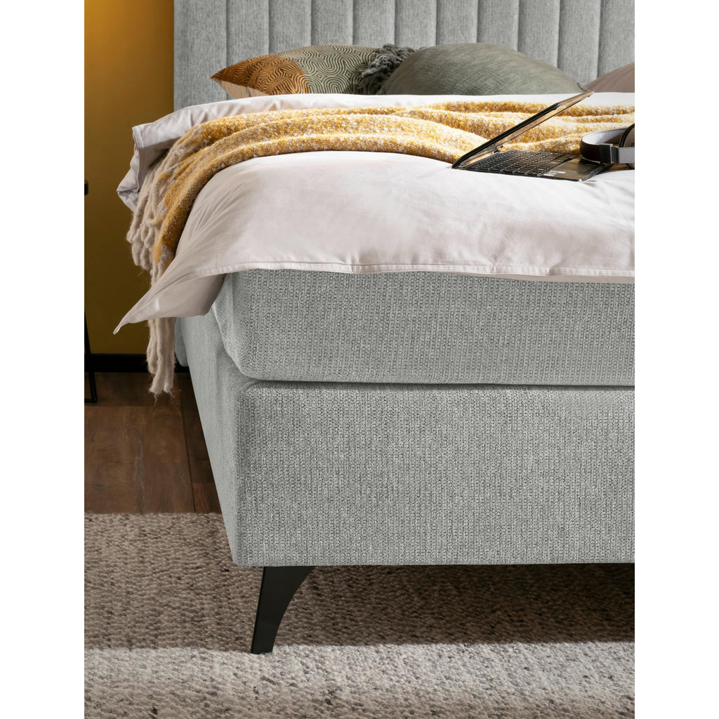 Thumbnail - Boxxx Boxspringbett, Grau, Textil, H3 + H4, Höhe ca. 17 cm, 180x200 cm, Stoffauswahl, Topper durchgehend, Matratze in ve...