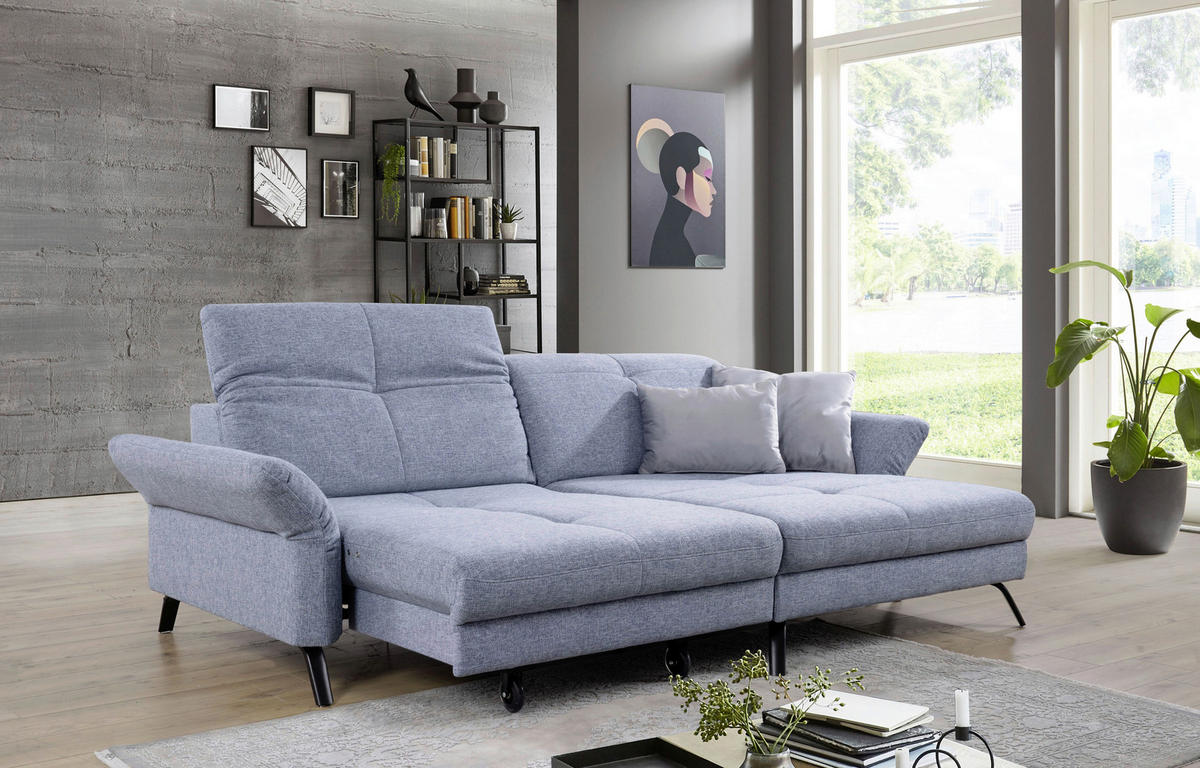 ECKSOFA Blau Flachgewebe  - Blau/Schwarz, KONVENTIONELL, Textil/Metall (262/170cm) - SetOne by Musterring