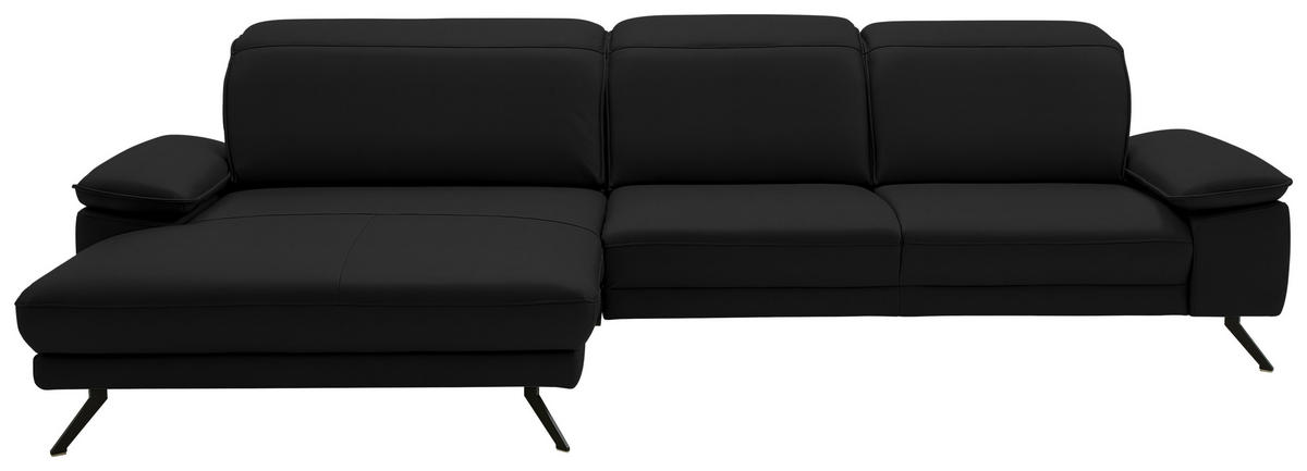 ECKSOFA in Echtleder Schwarz  - Schwarz, Design, Leder/Metall (193/332cm) - Dieter Knoll