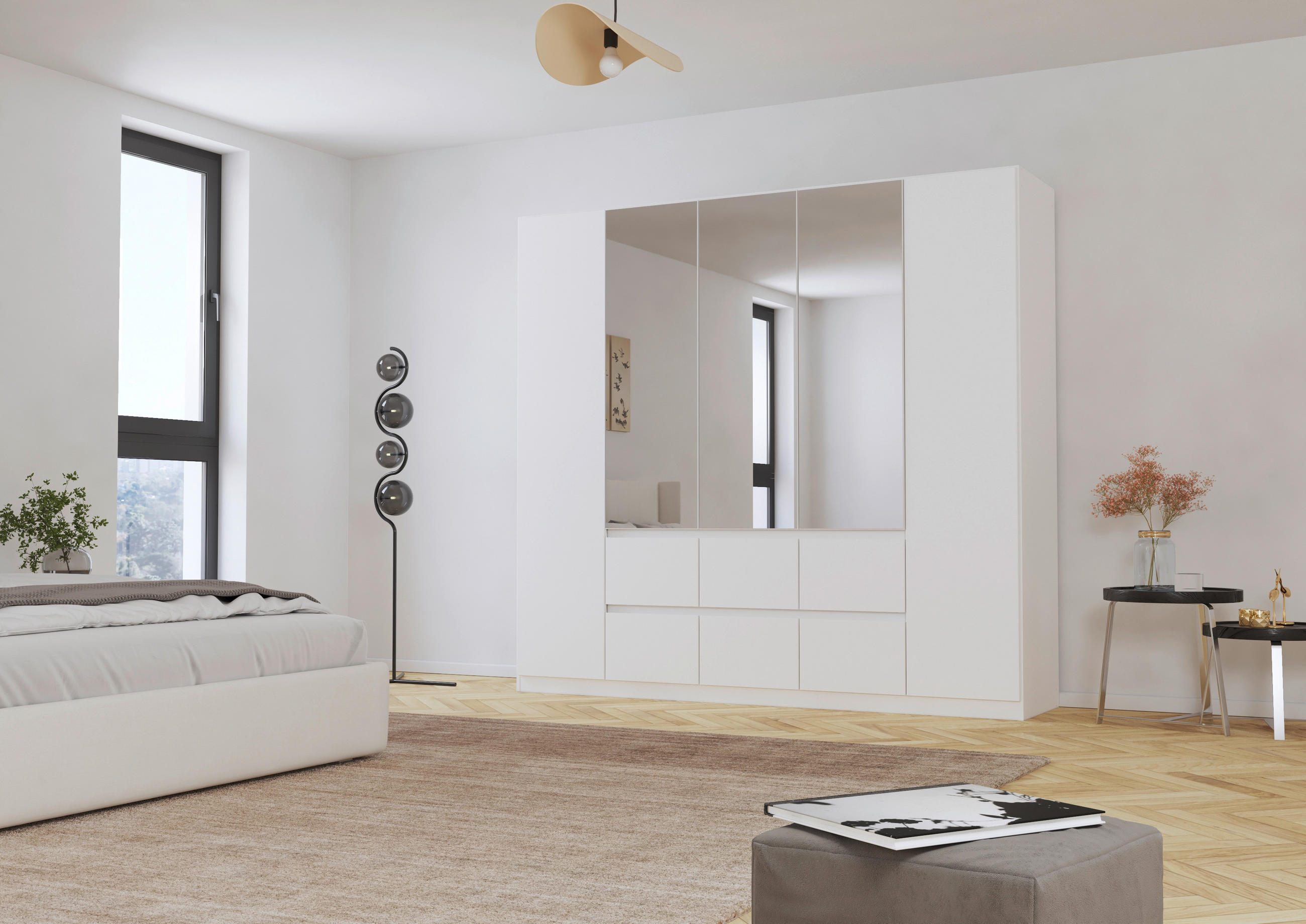 DREHTÜRENSCHRANK in Weiss, Silberfarben  - Weiss/Silberfarben, Basics, Holzwerkstoff (226/210/54cm) - Rauch Möbel