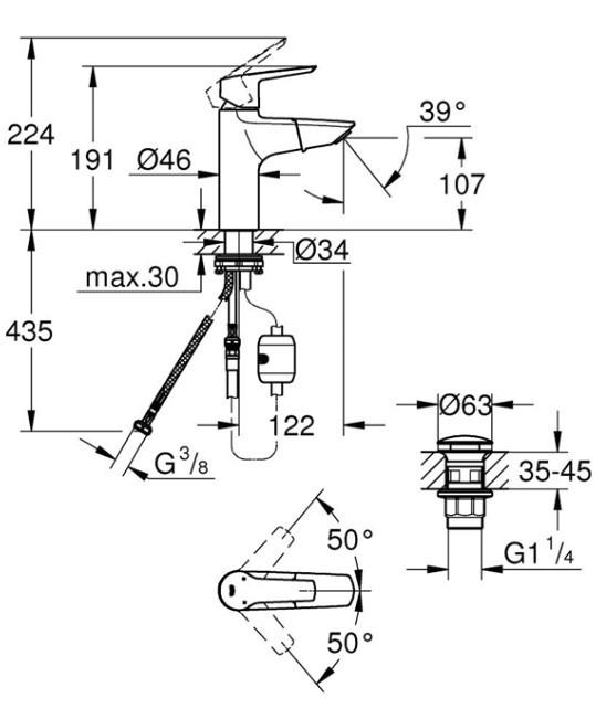 TVÄTTSTÄLLSBLANDARE 3,4/19,1/3,4 cm  - stålfärgad, metall (3,4/19,1/3,4cm) - Grohe