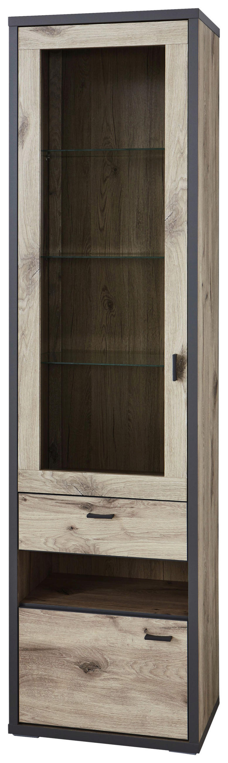 VITRINE  in Eichefarben, Dunkelgrau - Dunkelgrau/Eichefarben, MODERN, Glas/Holzwerkstoff (55,9/207,9/37,4cm) - Xora