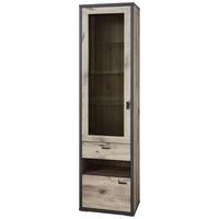 VITRINE  in Eichefarben, Dunkelgrau - Dunkelgrau/Eichefarben, MODERN, Glas/Holzwerkstoff (55,9/207,9/37,4cm) - Xora