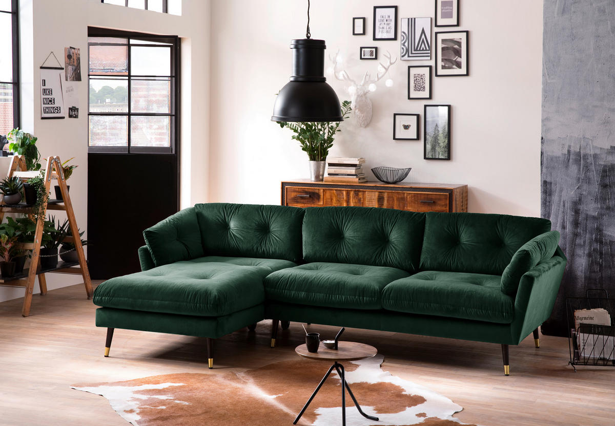 ECKSOFA Eckteil  JAPAN-REC.2S Grün Samt  - Grün, MODERN, Holz/Textil (269/155cm) - MID.YOU