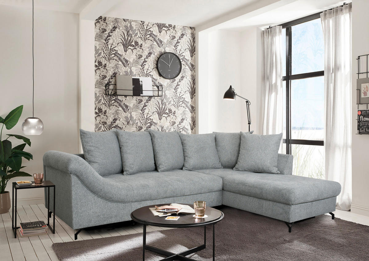 KOTNA SEDEŽNA GARNITURA, tkanina siva  - črna/siva, Design, kovina/tekstil (190/90/270cm) - Carryhome