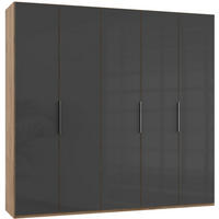 DREHTÜRENSCHRANK 250/236/58 cm 5-türig Grau, Eichefarben  - Chromfarben/Eichefarben, MODERN, Glas/Holzwerkstoff (250/236/58cm) - MID.YOU