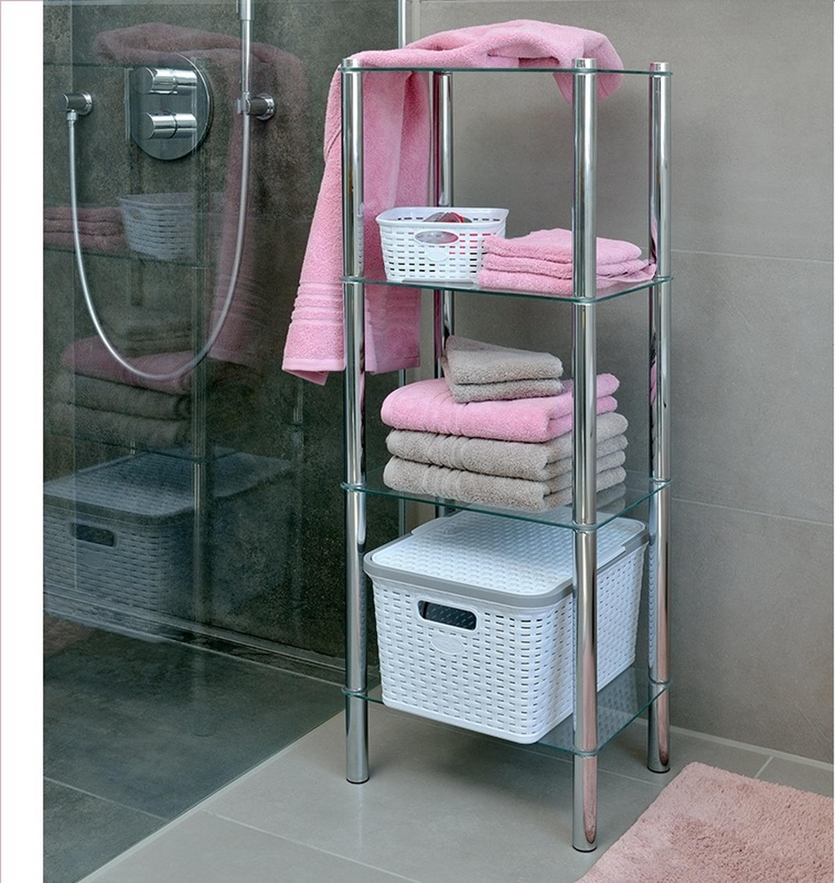 BADEZIMMERREGAL 40/107/30 cm  - Silberfarben, Basics, Glas/Metall (40/107/30cm) - Kela