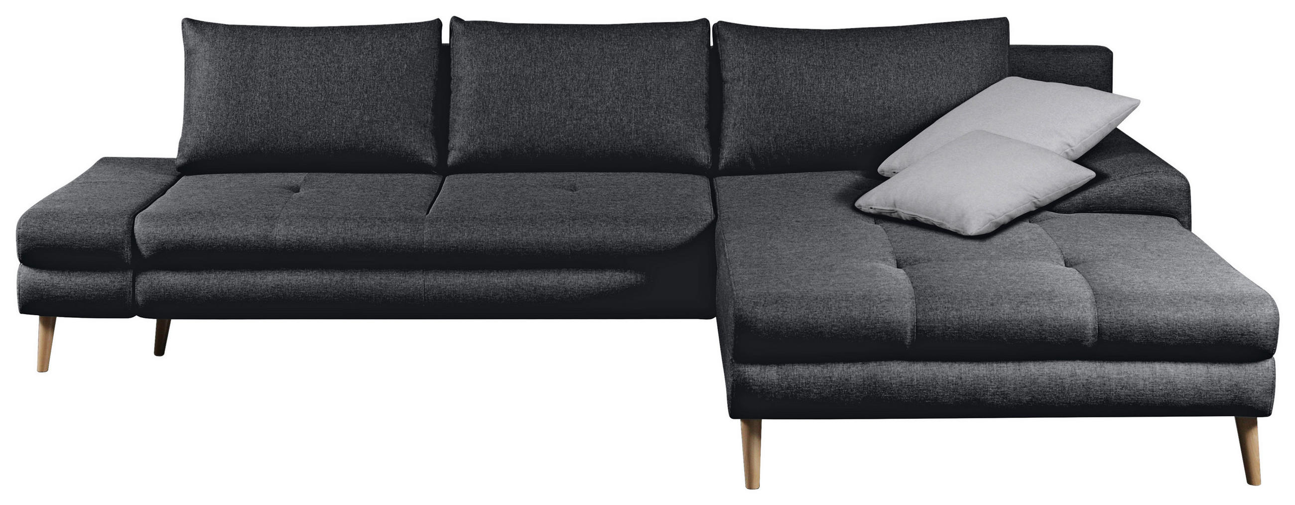 ECKSOFA Dunkelgrau Webstoff  - Dunkelgrau/Erlefarben, Trend, Holz/Textil (313/215cm) - MID.YOU
