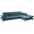 ECKSOFA in Echtleder Blau  308/195 cm  - Blau/Schwarz, Design, Leder/Metall (308/195cm) - Dieter Knoll