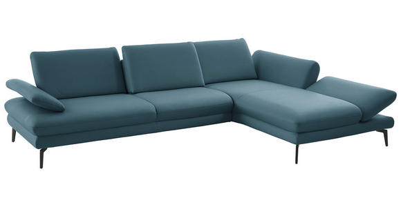ECKSOFA in Echtleder Blau  308/195 cm  - Blau/Schwarz, Design, Leder/Metall (308/195cm) - Dieter Knoll