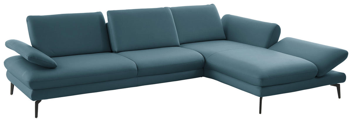 ECKSOFA in Echtleder Blau  - Blau/Schwarz, Design, Leder/Metall (308/195cm) - Dieter Knoll