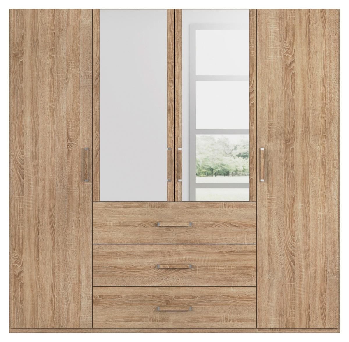 DREHTÜRENSCHRANK 201/197/60 cm 4-türig Sonoma Eiche  - Sonoma Eiche, Design, Glas/Holzwerkstoff (201/197/60cm) - Novel