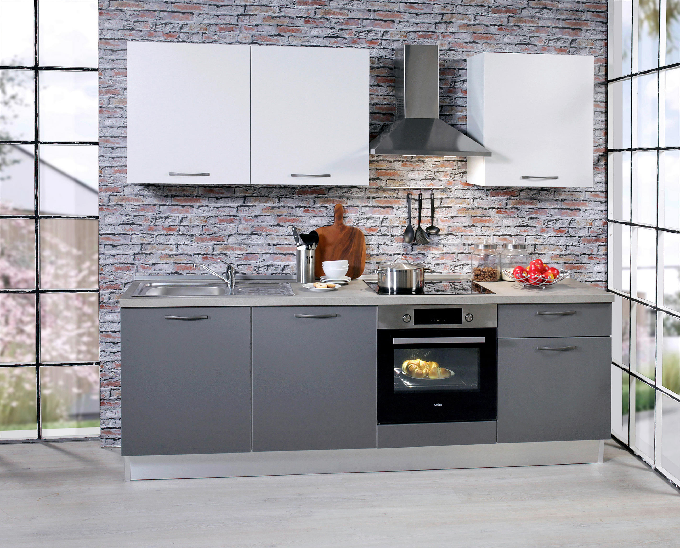 KUHINJSKI BLOK BREZ APARATOV - bela/antracit, Basics, leseni material (240/219/60cm) - Stylife