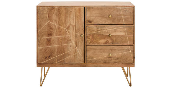 KOMMODE , 105/88/43 cm, 3 Schublade(n)  - Goldfarben/Naturfarben, Design, Holz/Metall (105/88/43cm) - Landscape