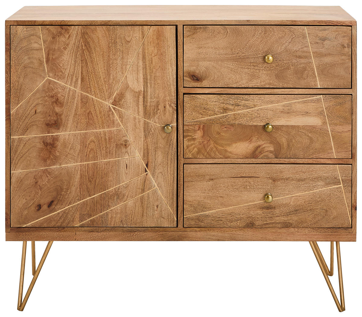 KOMMODE , 105/88/43 cm, 3 Schublade(n)  - Goldfarben/Naturfarben, Design, Holz/Metall (105/88/43cm) - Landscape