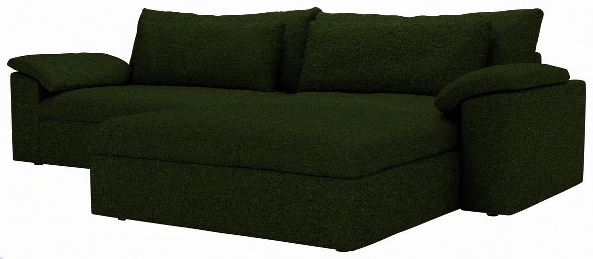 ECKSOFA Flachgewebe Dunkelgrün  - Dunkelgrün/Schwarz, Modern, Kunststoff/Textil (306/198cm) - Carryhome