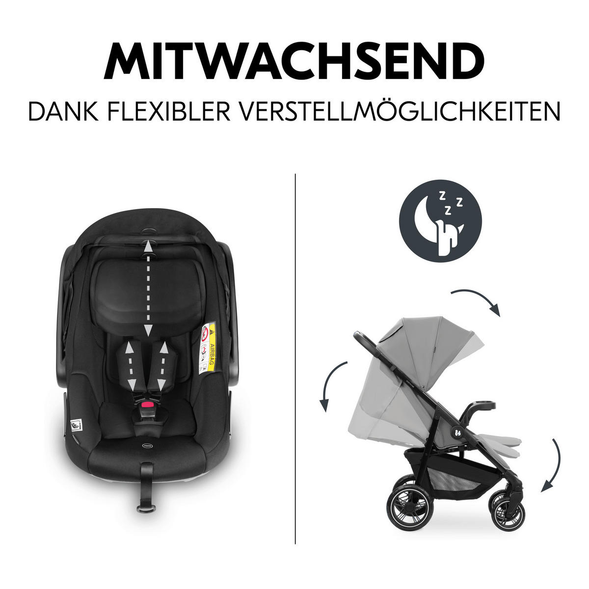 KINDERWAGENSET  Shop N Care Trio Set  Grey  - Schwarz/Grau, Basics, Kunststoff/Textil (52/110/91cm) - Hauck