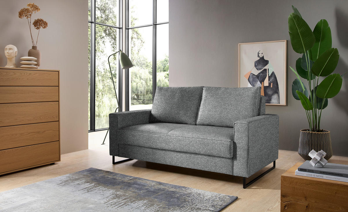 SCHLAFSOFA  in Flachgewebe Grau  - Schwarz/Grau, Design, Textil/Metall (174/90/95cm) - Bali