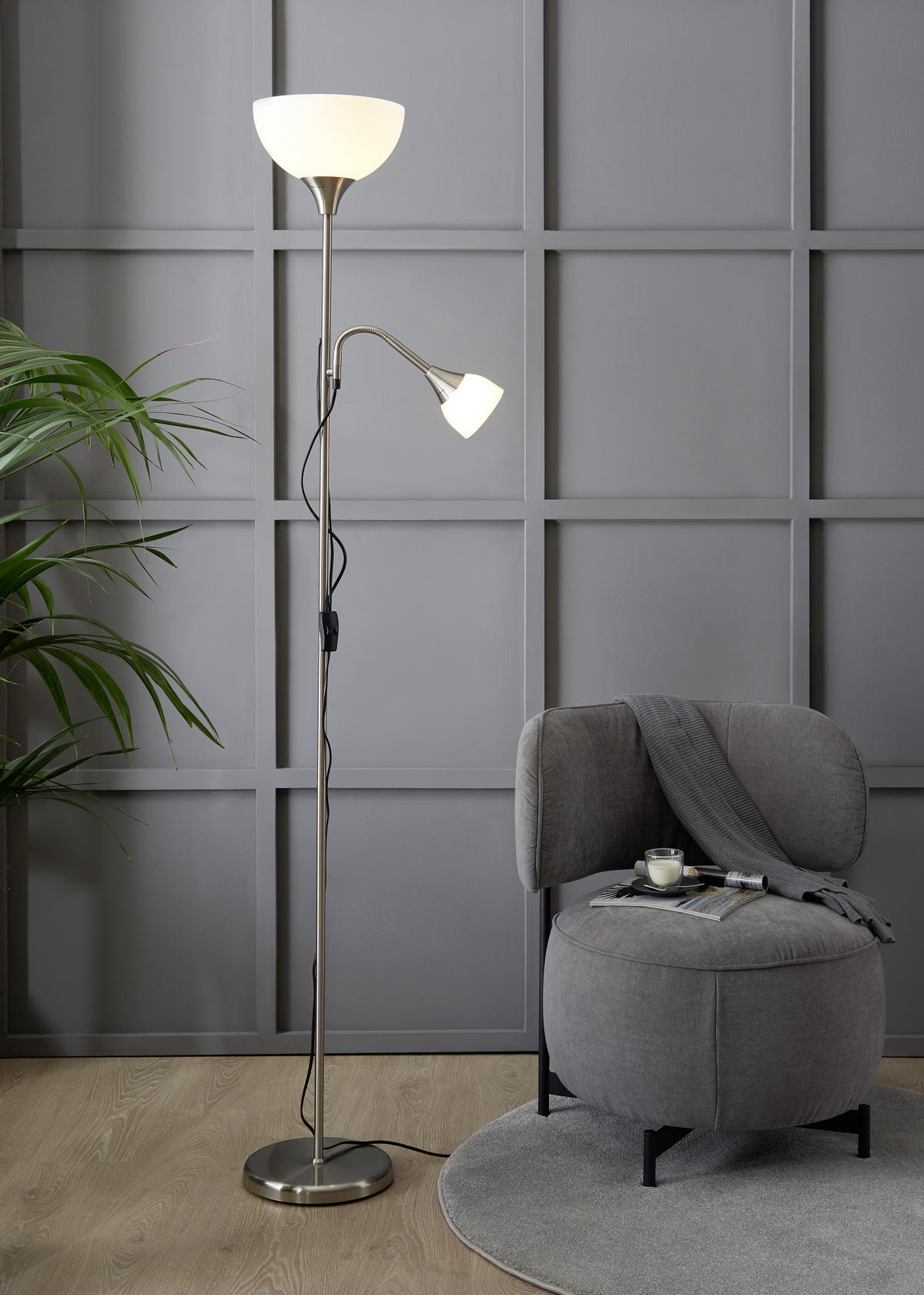 STOJACÍ LAMPA, 25/181,5 cm  - bílá/barvy niklu, Basics, kov/plast (25/181,5cm) - Boxxx