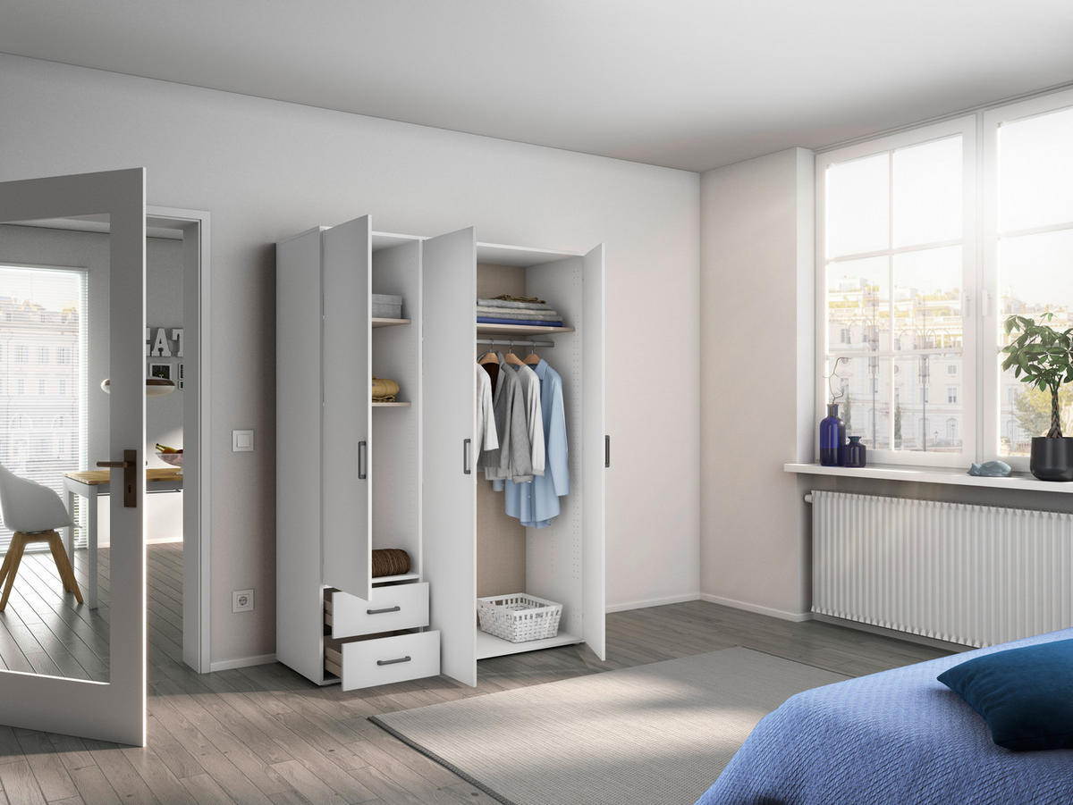 DREHTÜRENSCHRANK in Weiss  - Weiss/Grau, Modern, Holzwerkstoff/Kunststoff (140/194/53cm) - Rauch Möbel
