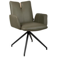 ARMLEHNSTUHL  Sitzfläche 360° drehbar, automatische Rückholfunktion  Echtleder  - Schwarz/Grün, Design, Leder/Holz (62/87/63cm) - Valnatura