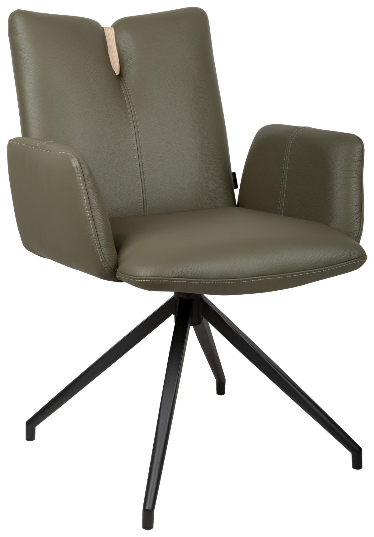 ARMLEHNSTUHL  Sitzfläche 360° drehbar, automatische Rückholfunktion  Echtleder  - Schwarz/Grün, Design, Leder/Holz (62/87/63cm) - Valnatura